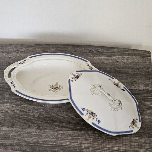 WH Grindley & Co England Serving Dish Chelsey Ivory Blue White Yellow Floral VTG - Picture 2 of 16